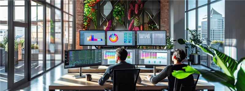 Two individuals working at computers in an office, utilizing an AI management platform for their tasks.
