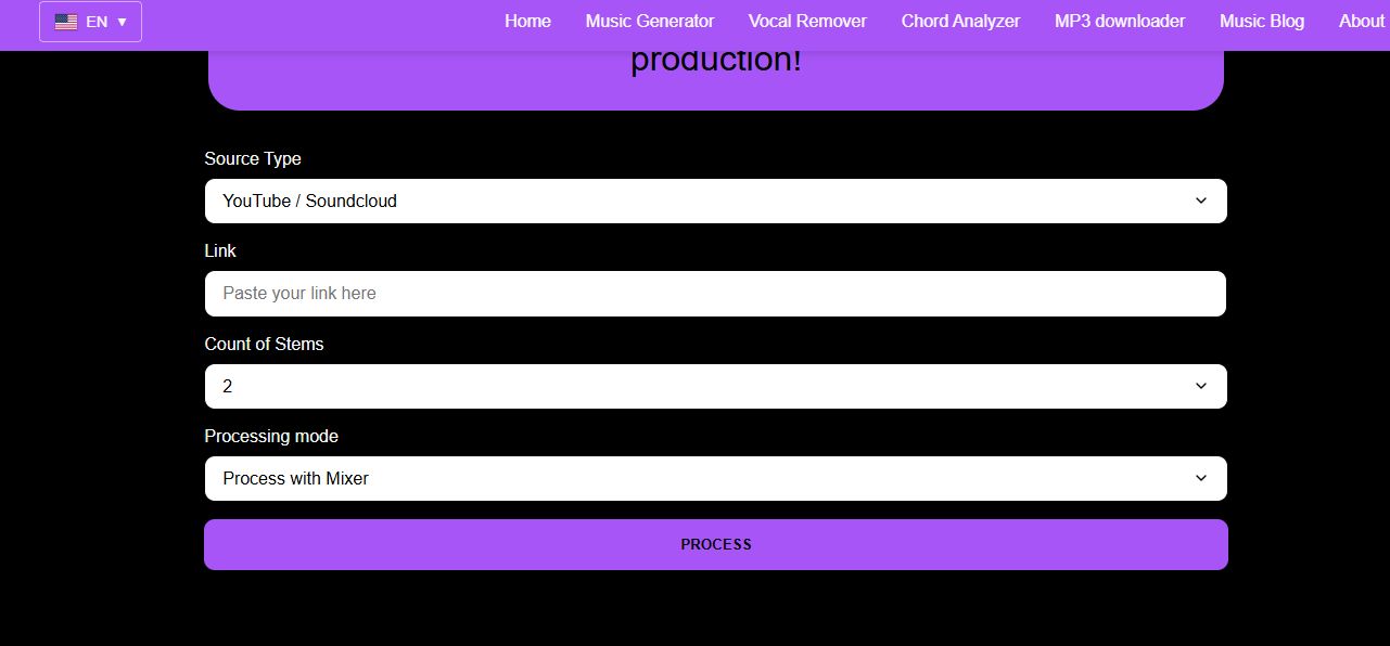 separate vocals from a youtube link using mazmazika
